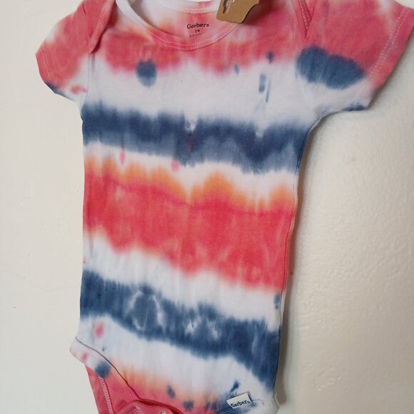 Tie Dye Red White & Blue Stripe Baby Snap Crotch Body Suit for July 4th 12 Month - Picture 9 of 14